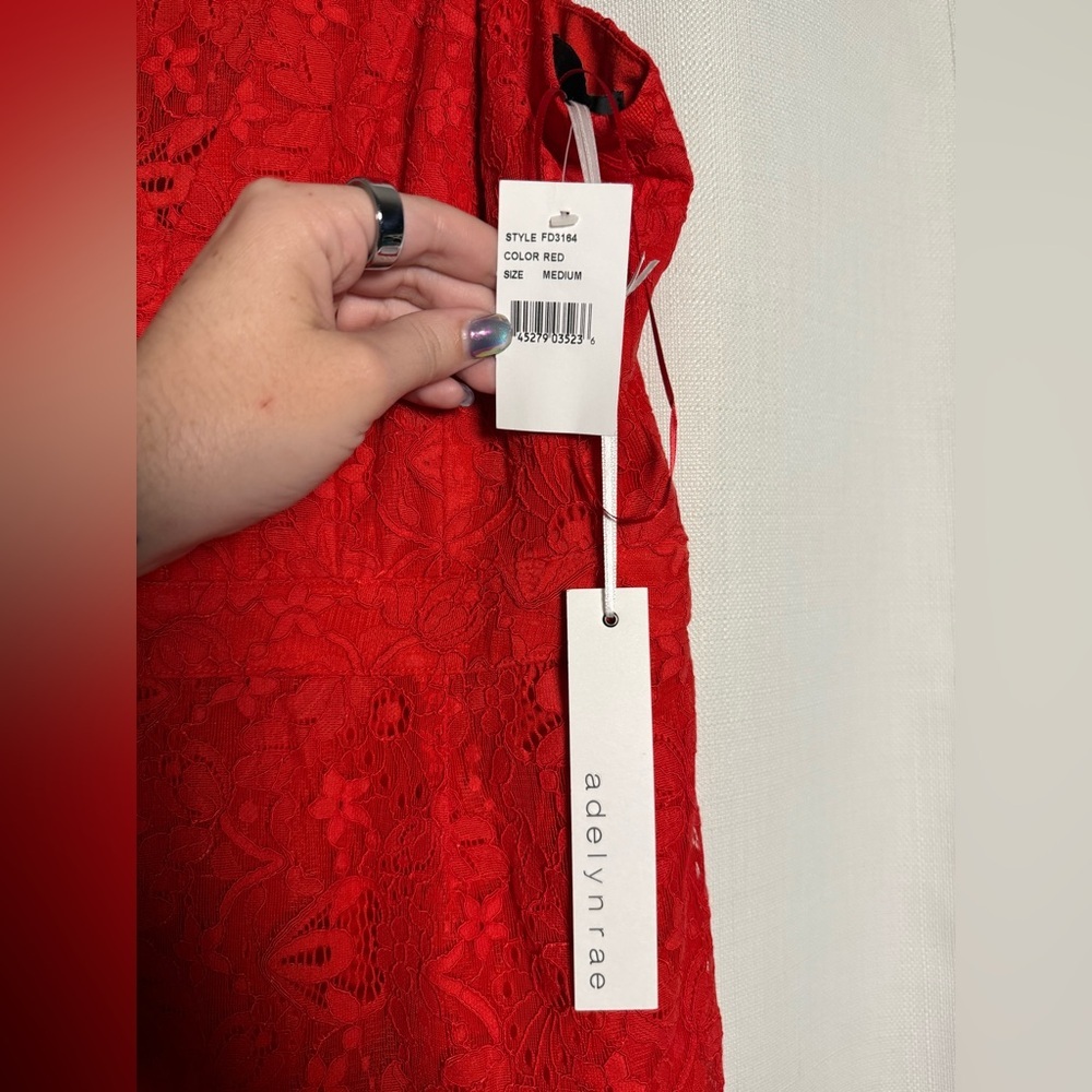Adelyn Rae Red Lace A Line Mini Dress Size Medium - Picture 5 of 10